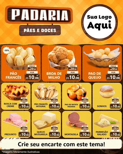 Modelo de Rede Social para Feed Instagram com o tema Padaria Pães e Doces para Padaria