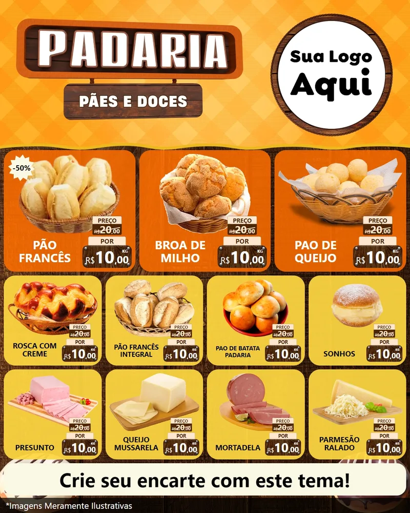 Modelo de Rede Social para Feed Instagram com o tema Padaria Pães e Doces para Padaria