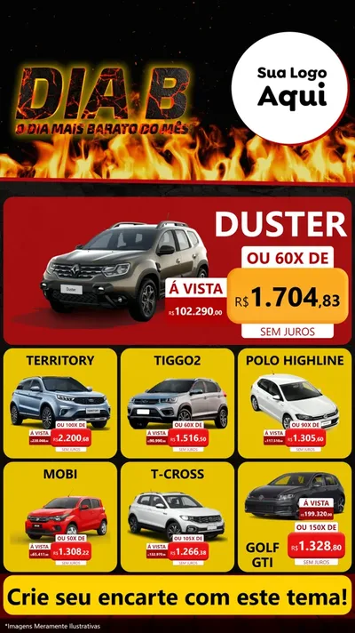 Modelo de Rede Social para Stories com o tema Dia B para Concessionaria de Carros