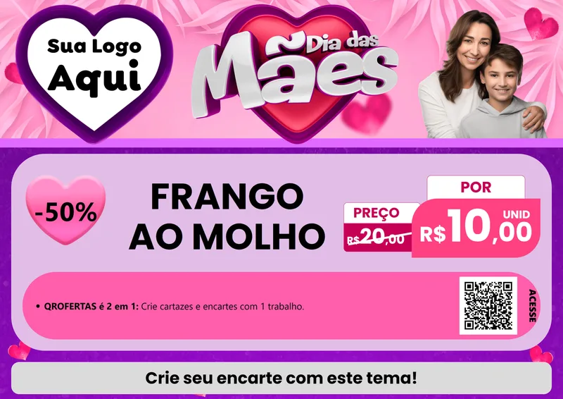 Modelo de Cartaz para Cartaz A4 Horizontal com o tema Dia das Mães para Restaurante