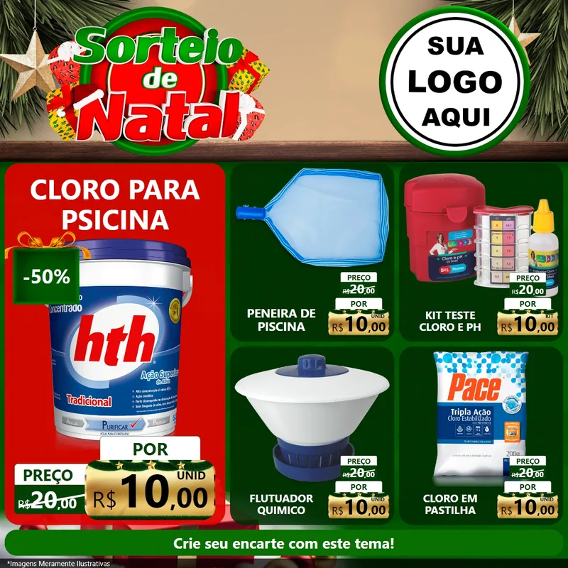 Modelo de Rede Social para Feed Facebook com o tema Sorteio de Natal para Produtos para Piscina