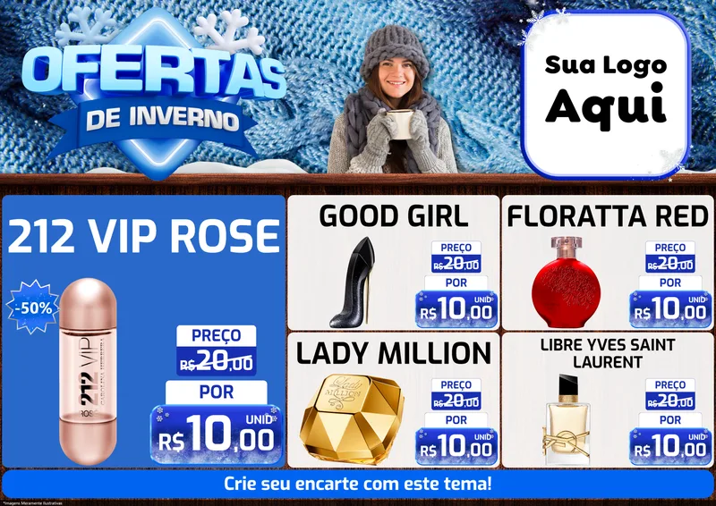 Modelo de Encarte para Encarte A4 Horizontal com o tema Ofertas de Inverno para Perfumes