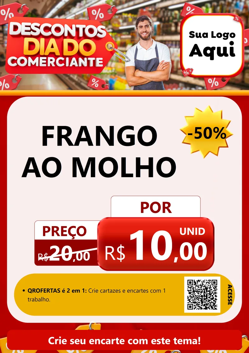 Modelo de Cartaz para Cartaz A4 Vertical com o tema Descontos Dia do Comerciante para Restaurante