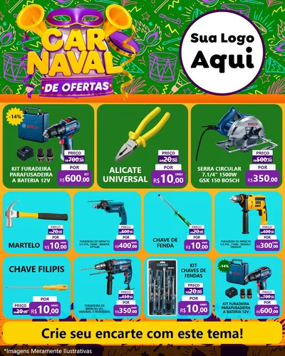 Modelo de Rede Social para Feed Instagram com o tema Carnaval de Ofertas para Maquinas e Ferramentas