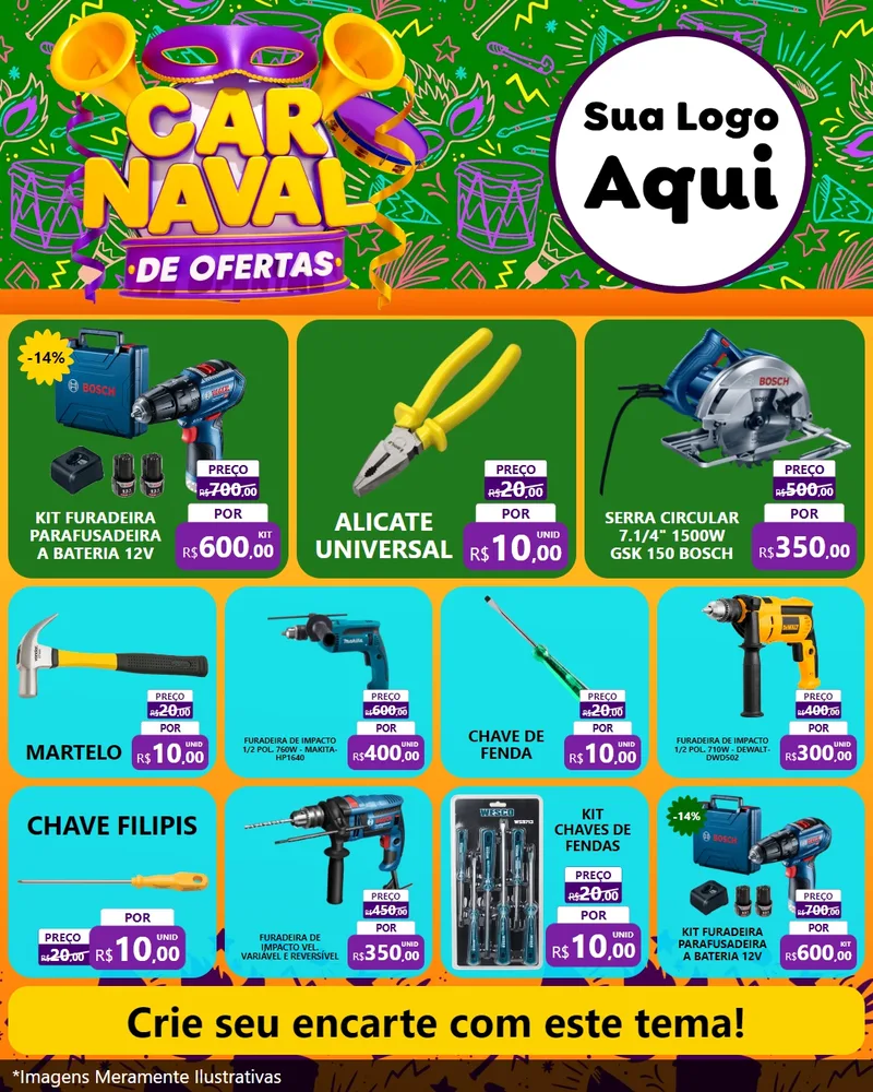 Modelo de Rede Social para Feed Instagram com o tema Carnaval de Ofertas para Maquinas e Ferramentas