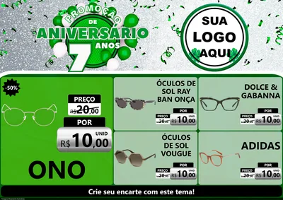 Modelo de Encarte para Encarte A4 Horizontal com o tema Promoção de Aniversário - 7 Anos para Óticas