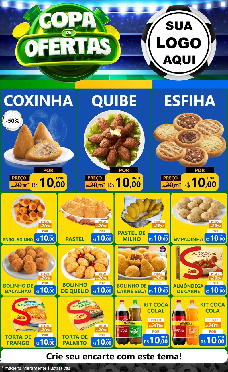 Modelo de Encarte para Encarte Grande com o tema Copa de Ofertas para Salgadaria