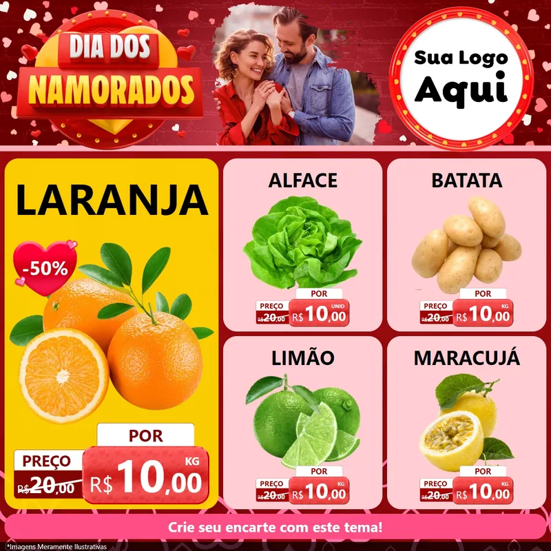 Modelo de Rede Social para Feed Facebook com o tema Dia Dos Namorados para Hortifrúti