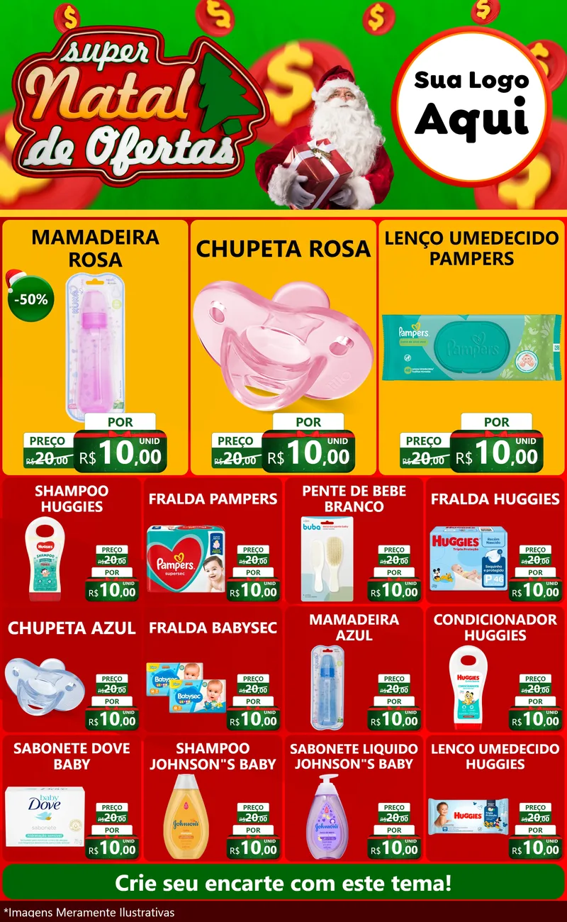 Modelo de Encarte para Encarte Grande com o tema Super Natal de Ofertas para Bebês