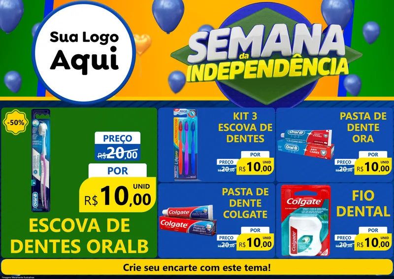 Modelo de Encarte para Encarte A4 Horizontal com o tema Semana da Independência para Higiene Pessoal