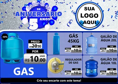 Modelo de Encarte para Encarte A4 Horizontal com o tema Promoção de Aniversário - 5 Anos para Água e gás