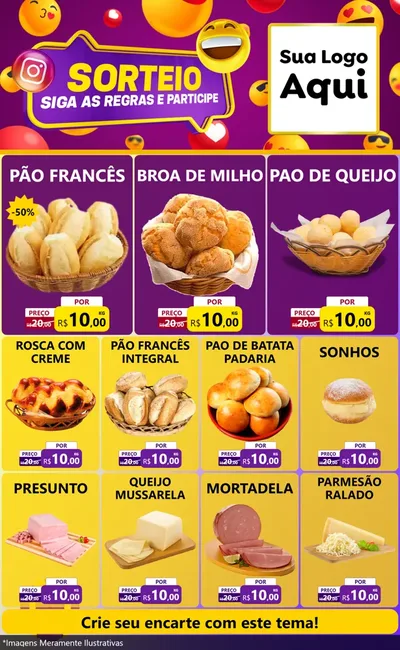 Modelo de Encarte para Encarte Grande com o tema Sorteio para Padaria