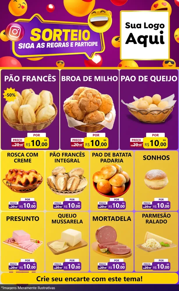 Modelo de Encarte para Encarte Grande com o tema Sorteio para Padaria