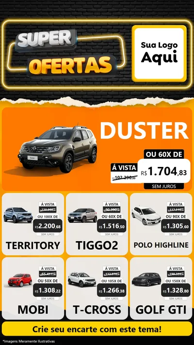Modelo de Rede Social para Stories com o tema Super Ofertas para Concessionaria de Carros