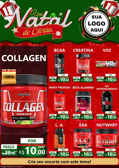Modelo de Encarte para Encarte A4 Vertical com o tema Um Natal de Ofertas para Suplementos alimentares