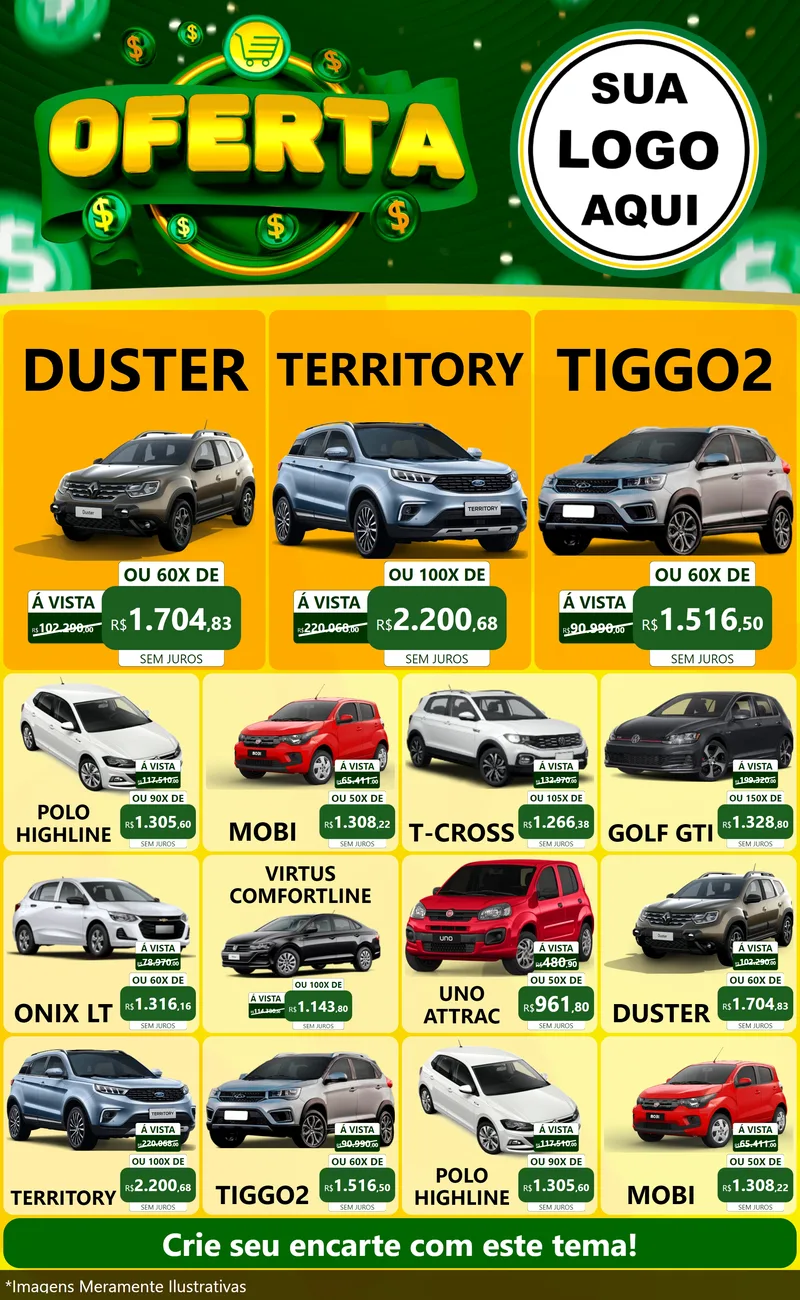 Modelo de Encarte para Encarte Grande com o tema Oferta para Concessionaria de Carros