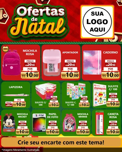 Modelo de Rede Social para Feed Instagram com o tema Ofertas de Natal para Papelaria