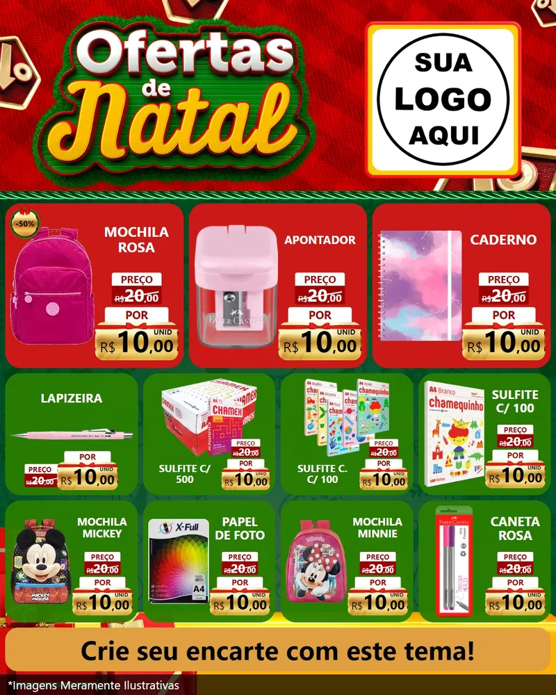 Modelo de Rede Social para Feed Instagram com o tema Ofertas de Natal para Papelaria