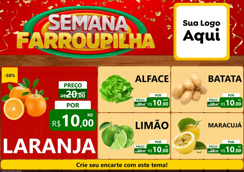 Modelo de Encarte para Encarte A4 Horizontal com o tema Semana Farroupilha para Hortifrúti