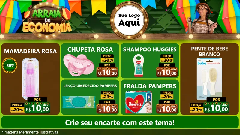Modelo de TV para TV Horizontal com o tema Arraiá de Economia para Bebês