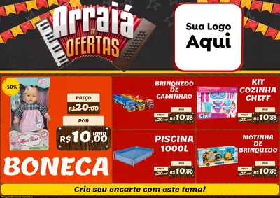 Modelo de Encarte para Encarte A4 Horizontal com o tema Arraiá de Ofertas - Junina para Brinquedos
