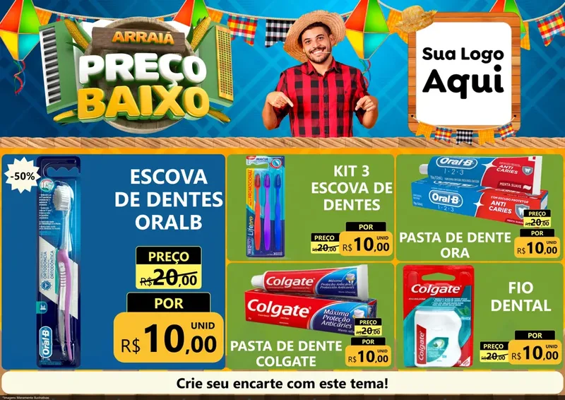 Modelo de Encarte para Encarte A4 Horizontal com o tema Arraiá de Preço Baixo - Junina para Higiene Pessoal