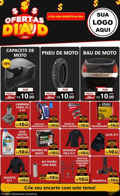 Modelo de Encarte para Encarte Grande com o tema Ofertas Dia D para Moto peças
