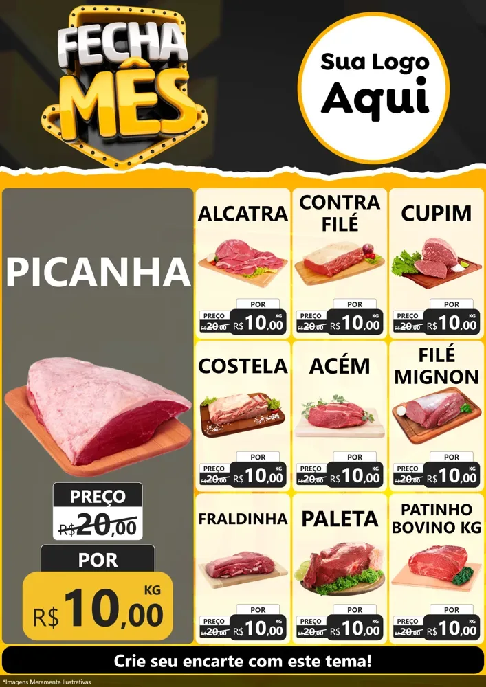 Modelo de Encarte para Encarte A4 Vertical com o tema Fecha Mês para Açougue