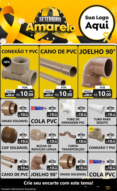 Modelo de Encarte para Encarte Grande com o tema Setembro Amarelo para Tubos e conexões