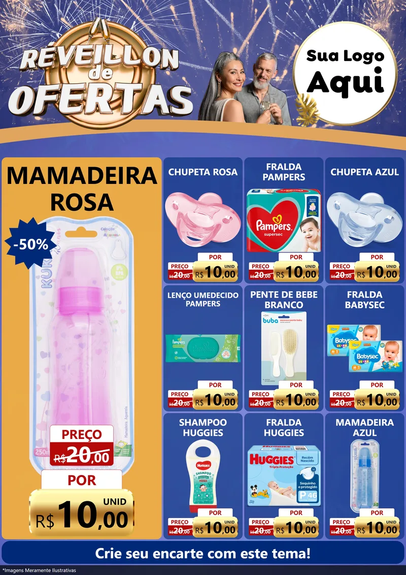 Modelo de Encarte para Encarte A4 Vertical com o tema Réveillon de Ofertas para Bebês