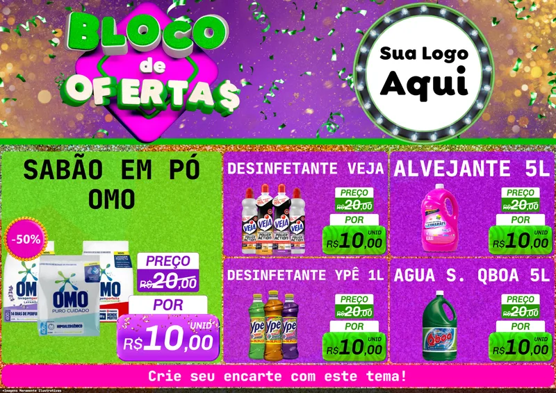 Modelo de Encarte para Encarte A4 Horizontal com o tema Bloco de Ofertas para Produtos de Limpeza