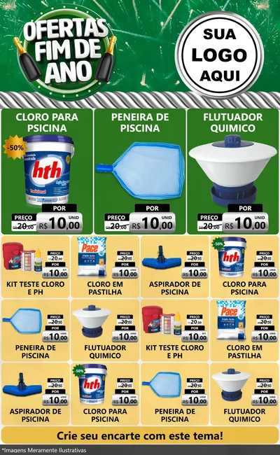 Modelo de Encarte para Encarte Grande com o tema Ofertas Fim de Ano para Produtos para Piscina