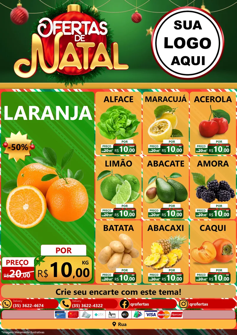 Modelo de Encarte para Encarte A4 Vertical com o tema Ofertas de Natal para Hortifrúti