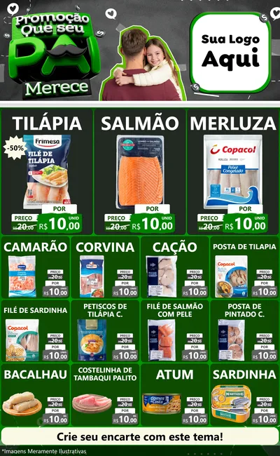 Modelo de Encarte para Encarte Grande com o tema Promoção Que seu Pai Merece para Peixaria