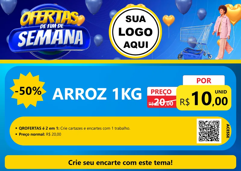 Modelo de Cartaz para Cartaz A4 Horizontal com o tema Ofertas de Fim de Semana para Supermercado