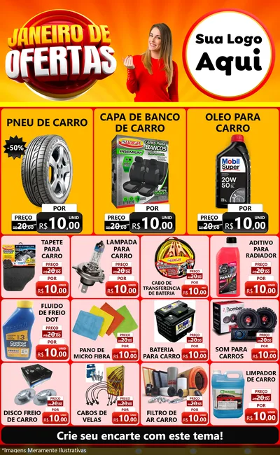 Modelo de Encarte para Encarte Grande com o tema Janeiro de Ofertas para Auto peças