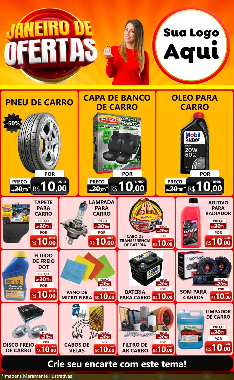 Modelo de Encarte para Encarte Grande com o tema Janeiro de Ofertas para Auto peças