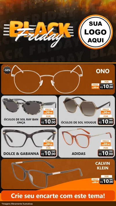 Modelo de TV para TV Vertical com o tema Black Friday para Óticas