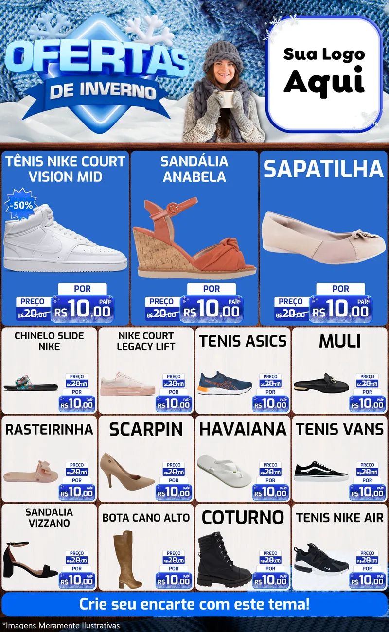 Modelo de Encarte para Encarte Grande com o tema Ofertas de Inverno para Calçados