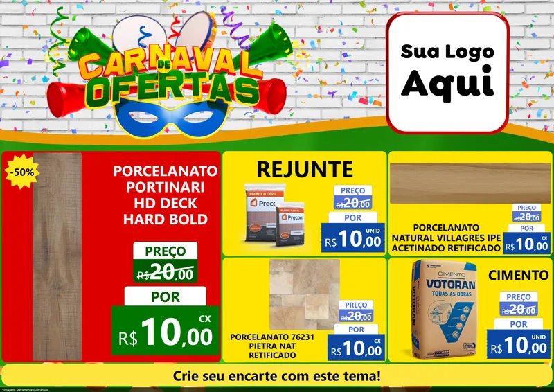 Modelo de Encarte para Encarte A4 Horizontal com o tema Carnaval de Ofertas para Pisos e revestimentos