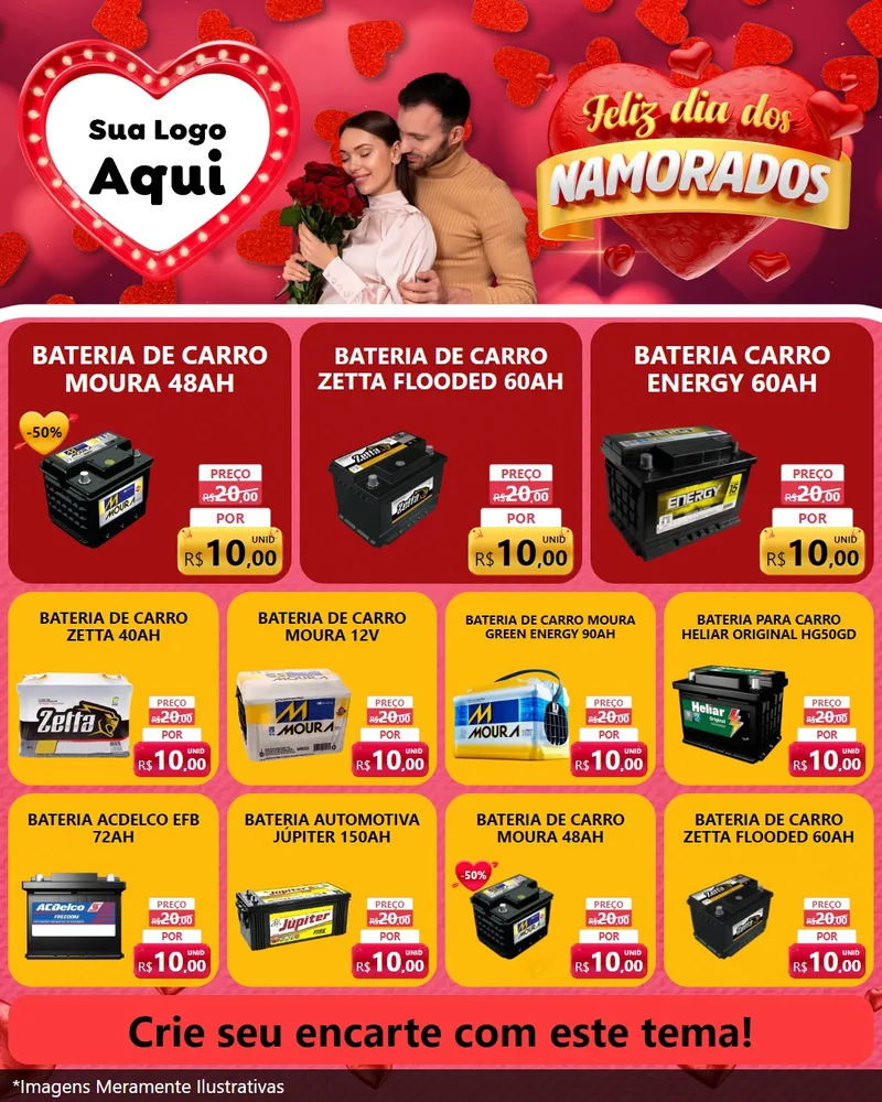 Modelo de Rede Social para Feed Instagram com o tema Feliz Dia Dos Namorados para Baterias Elétricas