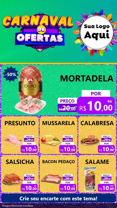 Modelo de Rede Social para Stories com o tema Carnaval de Ofertas para Frios e Laticínios