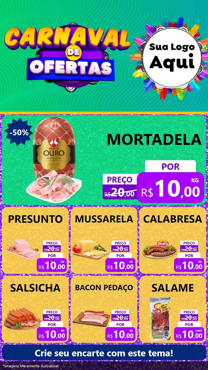 Modelo de Rede Social para Stories com o tema Carnaval de Ofertas para Frios e Laticínios