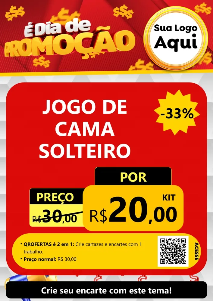 Modelo de Cartaz para Cartaz A4 Vertical com o tema É Dia De Promoção para Cama, Mesa e Banho