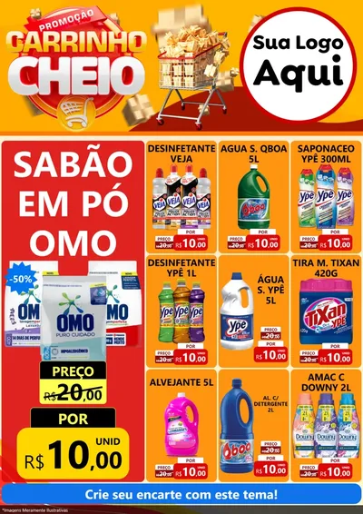 Modelo de Encarte para Encarte A4 Vertical com o tema Promoção carrinho cheio para Produtos de Limpeza
