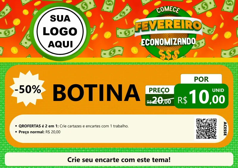 Modelo de Cartaz para Cartaz A4 Horizontal com o tema Comece Fevereiro Economizando para Agropecuária