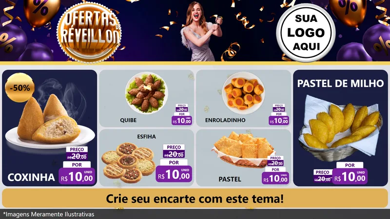 Modelo de TV para TV Horizontal com o tema Ofertas de Réveillon para Salgadaria