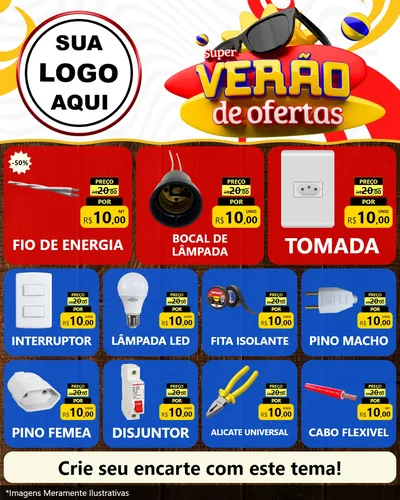 Modelo de Rede Social para Feed Instagram com o tema Super Verão de Ofertas para Materiais Elétricos