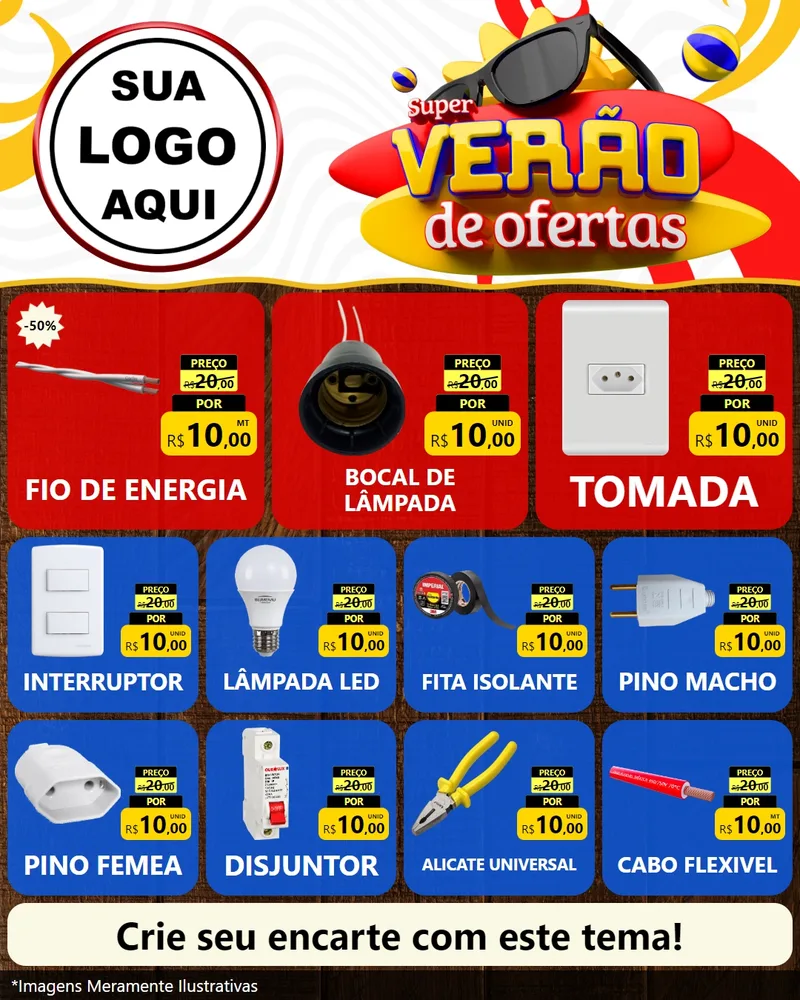 Modelo de Rede Social para Feed Instagram com o tema Super Verão de Ofertas para Materiais Elétricos
