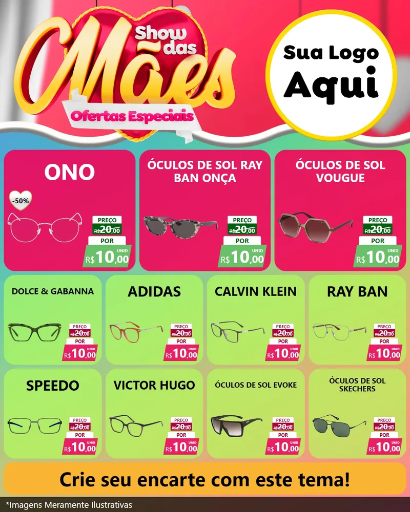 Modelo de Rede Social para Feed Instagram com o tema Show das Mães - Ofertas Especiais para Óticas